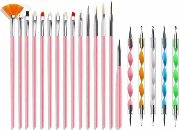 Royala 20 delige nail art set - 5 dotting tools en 15 nailart penselen - roze