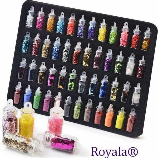 Royala 48 MIX Kleuren Nail Art - 3D Glitter poeder - Manicure Set - DIY - Shiny Kralen Pailletten - Nail Art Decoratie Set
