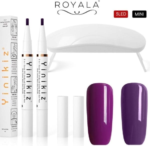 Royala 810 gellak one step gel polish pen - 2 kleuren /pennen - incl. Mini uv lamp - geen base of top coat nodig - gel nagellak kit - nepnagels - gel nagellak