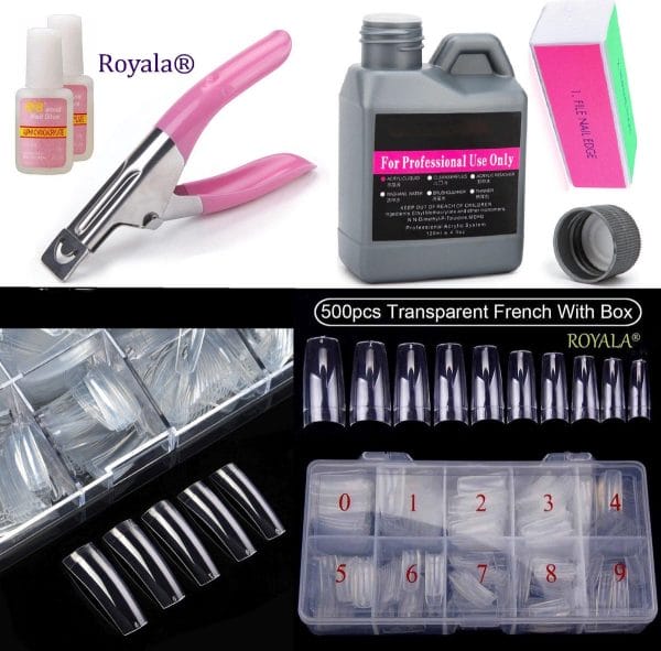 Royala Acrylnagels opstart setje - Nailart - Tips - Nagellijm - 4-Way bufferblock - Tipknipper - Nageltips - Acryl liquid - Acryl vloeistof