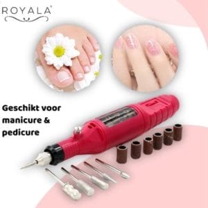 Royala - Manicure & Pedicure set Elektrische Nagelvijl Nagelfrees - Nail drill - Geschikt voor Natuurlijke Nagels - Nepnagels - Gellak - Gelnagels - Acrylnagels - 6 Opzetstukken - Rood