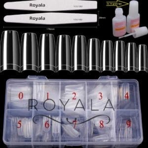 Royala NagelTips French 500 stuks + 2x 10 Gram Nagellijm + 2x Nagelvijl 100/180 Grit - Kunstnagel Set - NepNagels Tips - Transparant / Clear / Helder - Acryl en Gel in tipbox