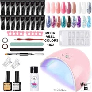 Royala No2 Professionele Poly Gel Set - polygel nagels starterspakket - 18 Kleuren Polygel Pakket - incl. 36W UV LED Nageldroger - Poly acryl nagels - Nail art - Gel lak