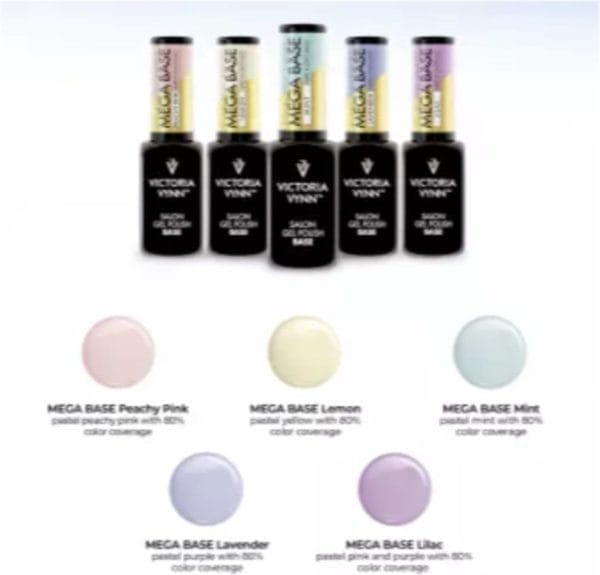 Rubber base - victoria vynn™ gel polish mega base color gel- hard & long nails - builder gel - biab - 5 x 8 ml