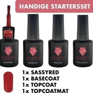 #SASSYREDSERIE - Influence Gellac - UV / LED Gellak - Gel nagellak - Gel lak - Basecoat - Topcoat - Topcoatmat - No wipe - Rood / Transparant - Startersset - 4 x 10 ml