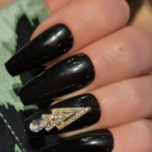 SD Press on Nails - B-Series - Plaknagels - Gelnagels - Handgemaakt - 20 stuks - B-102 Zwart met Goud - Nepnagels met lijm - Lang Coffin - Accessoires - Nagelstudio - Gellak - Nageltips - Nagelset - Nail Art - Lang Coffin