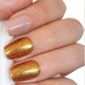 SD Press on Nails - B-Series - Plaknagels - Nagelset 20 Nagels - B-128 Nude Goud - Gellak - Nagellak - Korte Coffin Nageltips - Nepnagels met Lijm - Kunstnagels - Nail Art - Handmade - Valse nagels - Nagelvijl - Accessoires - Pastel Nagels