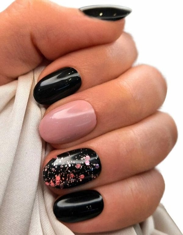 Sd press on nails - b-series - plaknagels - nagelset 20 nagels - b111 zwart roze glitter - gellak - nagellak - xs almomd nageltips - nepnagels met lijm - kunstnagels - nail art - handmade - valse nagels - nagelvijl - accessoires - korte nagels