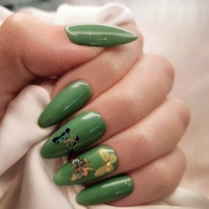 SD Press on Nails - B-Series - Plaknagels - Nagelset 20 Nagels - B113 - Groen Vlinder - Gellak - Nagellak - Lang Stiletto Nageltips - Nepnagels met Lijm - Kunstnagels - Nail Art - Handmade - Valse nagels - Nagelvijl - Accessoires - Lange Nagels