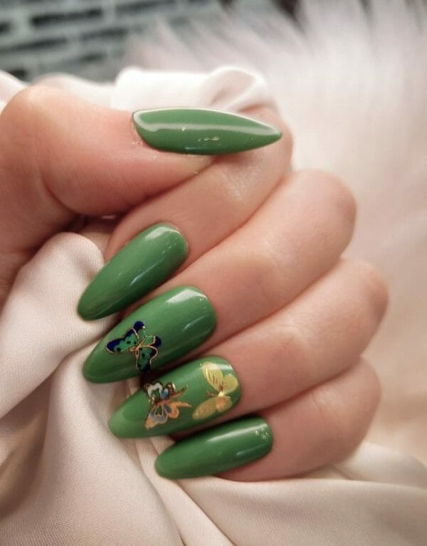 Sd press on nails - b-series - plaknagels - nagelset 20 nagels - b113 - groen vlinder - gellak - nagellak - lang stiletto nageltips - nepnagels met lijm - kunstnagels - nail art - handmade - valse nagels - nagelvijl - accessoires - lange nagels