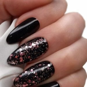 SD Press on Nails - B-Series - Plaknagels - Nagelset 20 Nagels - B115 - Zwart glitter - Gellak - Nagellak - Lang Stiletto Nageltips - Nepnagels met Lijm - Kunstnagels - Nail Art - Handmade - Valse nagels - Nagelvijl - Accessoires - Lange Nagels