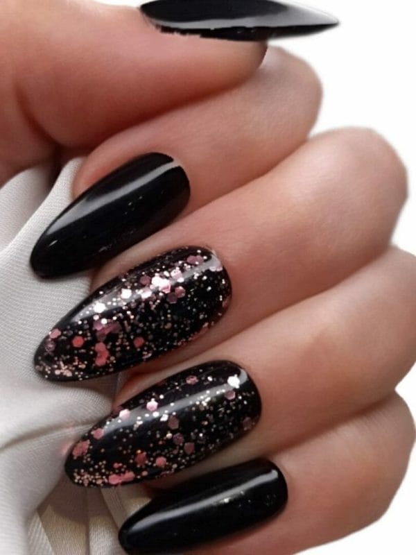 Sd press on nails - b-series - plaknagels - nagelset 20 nagels - b115 - zwart glitter - gellak - nagellak - lang stiletto nageltips - nepnagels met lijm - kunstnagels - nail art - handmade - valse nagels - nagelvijl - accessoires - lange nagels