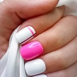 SD Press on Nails - B-Series - Plaknagels - Nagelset 20 Nagels - B35 Roze wit - Gellak - Nagellak - Kort Recht- Nageltips - Nepnagels met Lijm - Kunstnagels - Nail Art - Handmade - Valse nagels - Nagelvijl - Accessoires - Korte Nagels - Squaretips