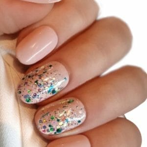 SD Press on Nails - B-Series - Plaknagels - Nagelset 20 Nagels - B37 - Nude Glitter- Gellak - Nagellak - Korte Ronde Nageltips - Nepnagels met Lijm - Kunstnagels - Nail Art - Handmade - Valse nagels - Nagelvijl - Accessoires - Korte Nagels - Glitter