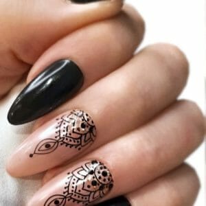 SD Press on Nails - B-Series - Plaknagels - Nagelset 20 Nagels - B51 - Zwart Nude - Gellak - Nagellak - Lang Stiletto Nageltips - Nepnagels met Lijm - Kunstnagels - Nail Art - Handmade - Valse nagels - Nagelvijl - Accessoires - Lange Nagels