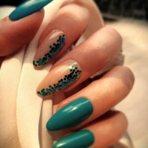 SD Press on Nails - B-Series - Plaknagels - Nagelset 20 Nagels - B60 - Turquoise Glitter - Gellak - Nagellak - Lang Stiletto Nageltips - Nepnagels met Lijm - Kunstnagels - Nail Art - Handmade - Valse nagels - Nagelvijl - Accessoires - Lange Nagels