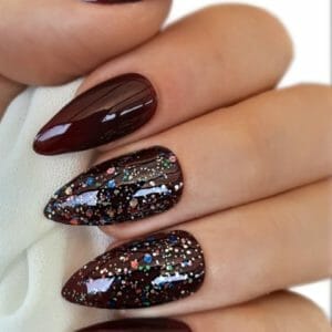 SD Press on Nails - B-Series - Plaknagels - Nagelset 20 Nagels - B71 Rood Glitter - Gellak - Nagellak - Medium Stiletto Nageltips - Nepnagels met Lijm - Kunstnagels - Nail Art - Handmade - Valse nagels - Nagelvijl - Accessoires - Medium Nagels