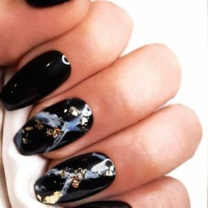 SD Press on Nails - B-Series - Plaknagels - Nagelset 20 Nagels - B8 Zwart - Marble nails- Gellak - Nagellak - Medium Coffin Ballerina Nageltips - Nepnagels met Lijm - Kunstnagels - Nail Art - Handmade - Valse nagels - Nagelvijl - Accessoires