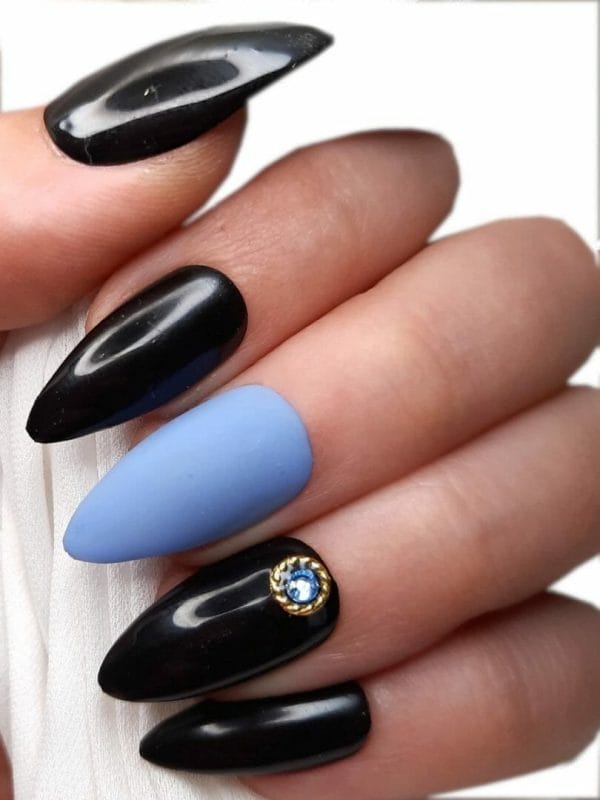 Sd press on nails - b-series - plaknagels - nagelset 20 nagels - b9 zwart - blauw - gellak - nagellak - medium stiletto nageltips - nepnagels met lijm - kunstnagels - nail art - handmade - valse nagels - nagelvijl - accessoires - medium nagels