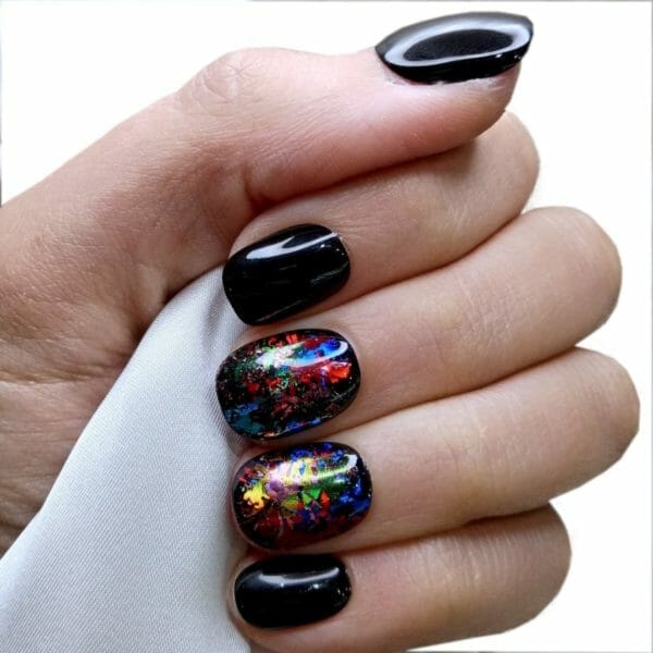 Sd press on nails - b141 - plaknagels met nagellijm - kort naturel kunstnagels - zwart en kleur - set 20 nagels