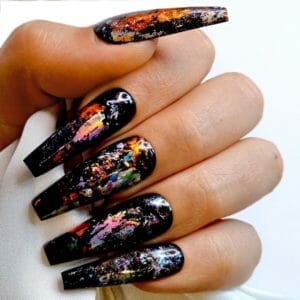 SD Press on Nails - B143 - Plaknagels met nagellijm - XL Coffin - Zwart en kleur - Set 20 Nagels