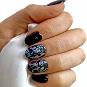 SD Press on Nails - B147 - Plaknagels met nagellijm - XS Almond Kunstnagels - Zwart met kleur - Set 20 Kunstnagels handgemaakt van gellak