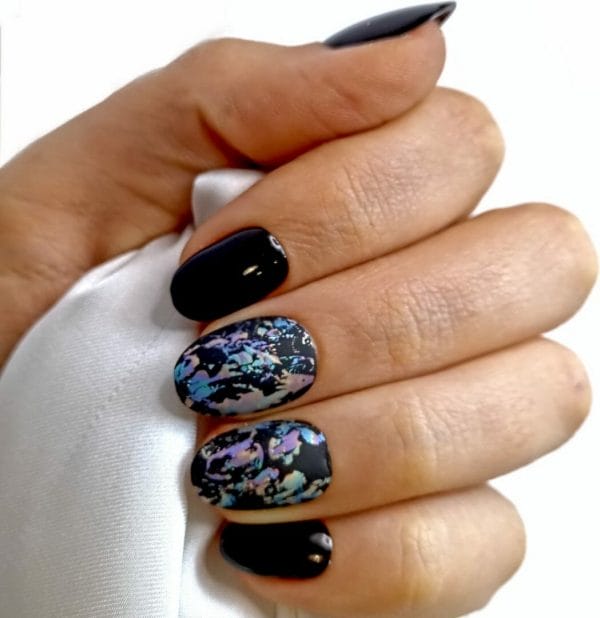 Sd press on nails - b147 - plaknagels met nagellijm - xs almond kunstnagels - zwart met kleur - set 20 kunstnagels handgemaakt van gellak