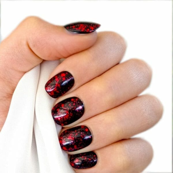Sd press on nails - b92 - plaknagels met nagellijm - kort naturel kunstnagels - zwart/rood - set 20 nagels