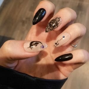 SD Press on Nails - Plaknagels - Gelnagels - 20 stuks - Handgemaakte Nagels - Set No. 122 Dreamcatcher - Gothic - Cosplay - Zwarte Nagels