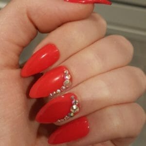 SD Press on Nails - Plaknagels - Gelnagels - 20 stuks - Handgemaakte Nagels - Set No. 160 Enamorada - Rood - Stiletto - Rhinestones - Plaknagels - Builder Gel - Gellak - Nagelstudio - Nagellijm - Nail Art - Accessoires - Nails at Home