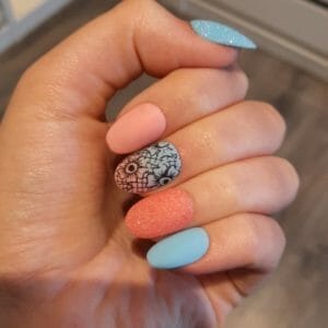 SD Press on Nails - Plaknagels - Gelnagels - 20 stuks - Handgemaakte Nagels - Set No. 5 Así es la Vida - Kort Rond - Sugar Nails - Nail art - Nagelstudio - Builder Gel - Gellak - Blauw en roze - pastel - Nagelstudio