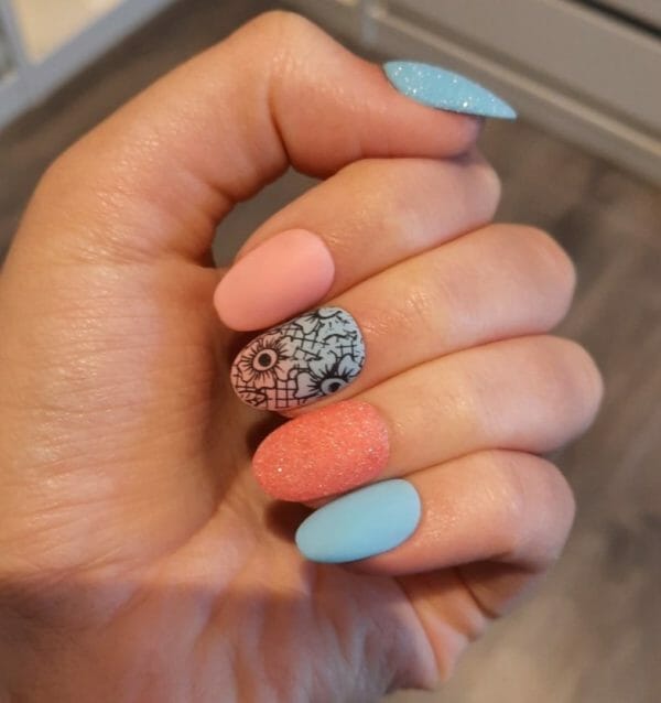 Sd press on nails - plaknagels - gelnagels - 20 stuks - handgemaakte nagels - set no. 5 así es la vida - kort rond - sugar nails - nail art - nagelstudio - builder gel - gellak - blauw en roze - pastel - nagelstudio