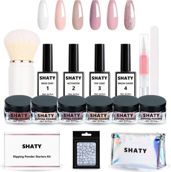 Shaty® dipping powder starters kit - complete set - 6 kleuren - acryl nagels starterpakket - inclusief nagelstickers
