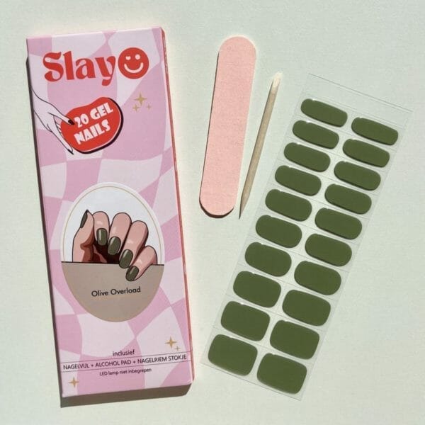Slayo - gel nail wraps -- olive overload -- gel nagel wraps - diy - nail stickers - nail art - led/uv lamp nodig