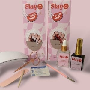 Slayo® Starterset - Gellak Starterspakket - Gel Nail Wraps - Inclusief 2 Gel Nagel Stickers designs - LED/UV Lamp - Nagelriemolie - Gel Top Coat - Nagelschaartje Rosé Goud - UV Lamp Gelnagels