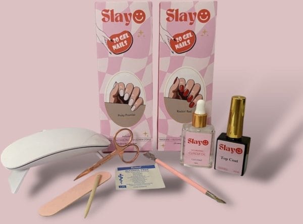 Slayo® starterset - gellak starterspakket - gel nail wraps - inclusief 2 gel nagel stickers designs - led/uv lamp - nagelriemolie - gel top coat - nagelschaartje rosé goud - uv lamp gelnagels
