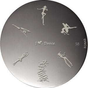 Special KONAD nagelstempel S8 met 7 nagel figuurtjes DANCE (o.a. ballet, rock-'n-roll, aerobic...)