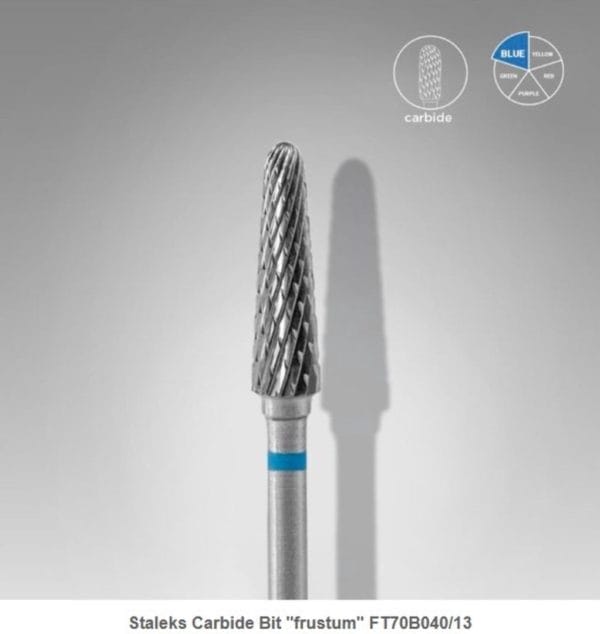 Staleks carbide bit frustum gelpolish, gel of biab, blauw, ft70b040/13, 4 mm, bitjes, frezen, nagels, manicure, verzorging, caramdia