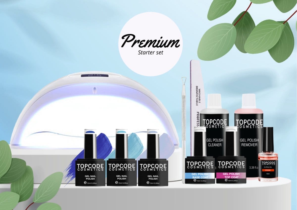 Topcode cosmetics gellak starterspakket met lamp - premium starter set - gellak mcps03 - incl. 3 blauwe kleuren Topcode cosmetics gellak starterspakket met lamp - premium starter set - gellak mcps03 - incl. 3 blauwe kleuren