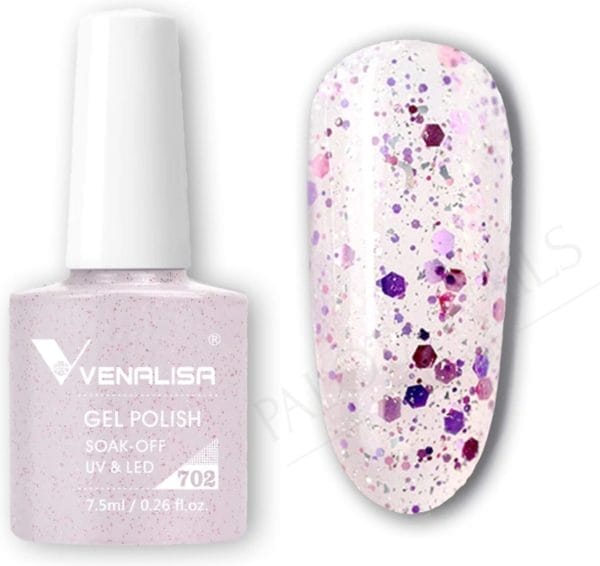 Venalisa - 702 - purple sparkle - luxe glitter gellak - gel nagellak - paars met glitters - perfect purple gellak -!! Limited edition!!