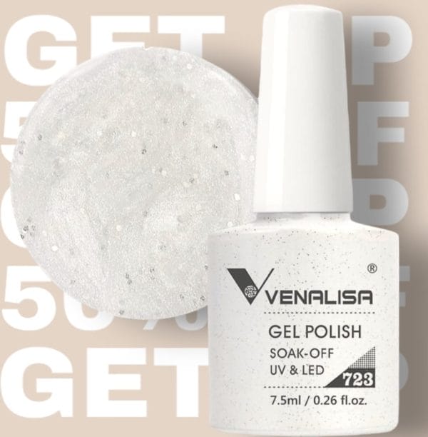 Venalisa - 723 - white sparkle - luxe glitter gellak - gel nagellak - marble wit met glitters - gellak -!! Limited edition!!