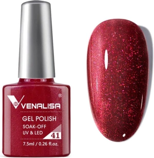 Venalisa gellak pearly red - glitter - 7. 5 ml - rode gellak - gellak rood - gellac rood - gellak rood glitter - gellak red - gellak kleuren - venalisa gellak - gellak nagellak