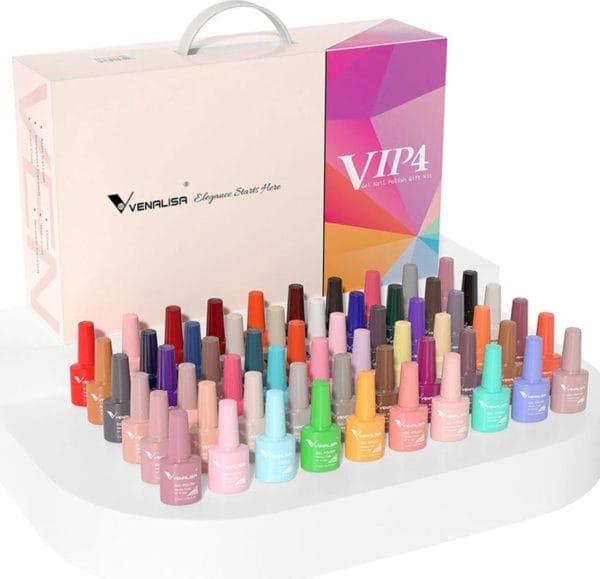 Venalisa vip4 gellak set xl | professionele gellak cadeau kit | gelnagels | 60x gellak box | hema-vrij | gel polish set | nepnagels | luxe verpakking | inclusief primer - base coat - mat coat - top coat | complete gelnagels set | nagelstad