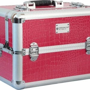Veronica NAIL-PRODUCTS - Aluminium beautycase - Croco roze - 3 vaks - Draagriem en afsluitbaar - LED UV Nageldroger / uithardingslamp of nagelfrees past.
