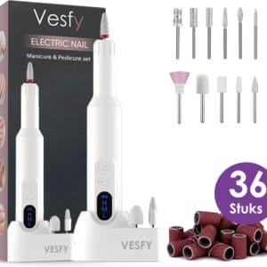 Vesfy Nagelfrees met 12 Nagelvijl Bitjes - Incl. 36 Schuurrolletjes - Pedicureset professioneel - Nagelvijl electrisch -Nagelknipper