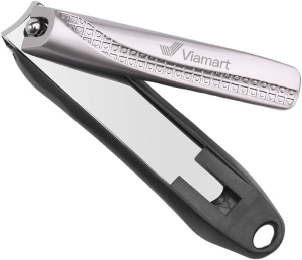 Viamart® - professionele nagelknipper - nail clipper - rvs - nagelschaar - pedicure - teennagels en vingernagels - ergonomisch ontwerp - uitgerust met vijl en opvangbakje - kleur: titanium