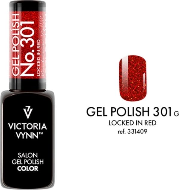 Victoria vynn - salon gelpolish 301 locked in red (rood) - rode glitter gel polish - gellak - glitters - nagels - nagelverzorging - nagelstyliste - uv / led - nagelstylist - callance