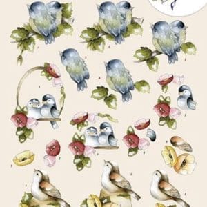 Vogels Gele Rode bloemen 3D-Knipvel Precious Marieke 10 stuks