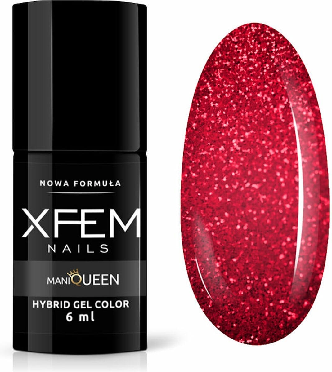 Xfem rood glitter uv/led hybrid gellak 6ml. #045 Xfem rood glitter uv/led hybrid gellak 6ml. #045