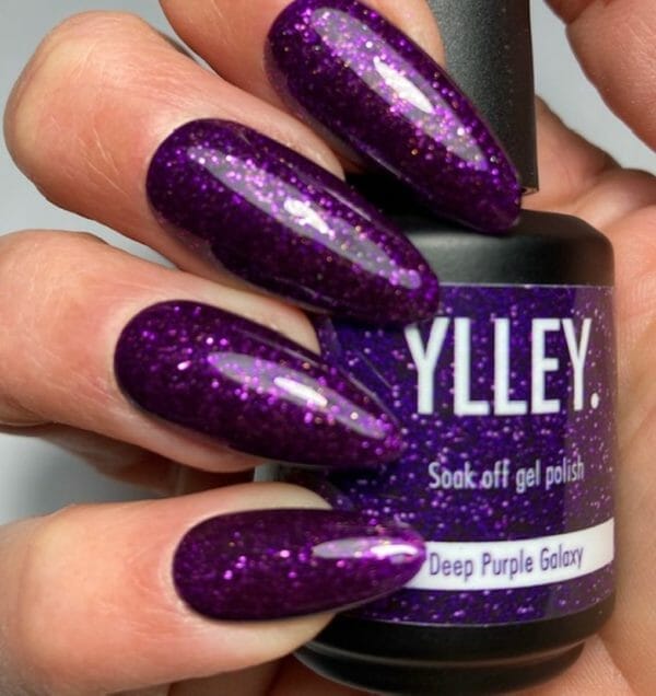 Ylley- deep purple galaxy - donker paarse gellak - gliter - top coat - base coat - uv led lamp